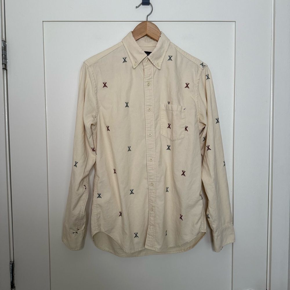 J. Crew Cream Button-Down Shirt with Multicolor Embroidered Xs
